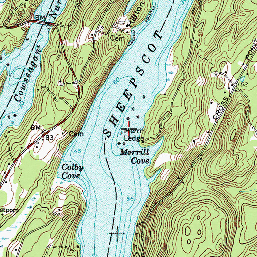 Topographic Map of Merrill Ledge, ME
