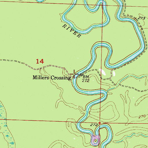 Topographic Map of Millers Crossing, AR