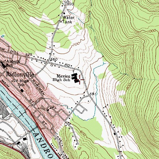 Topographic Map of Mountain Valley Middle School, ME