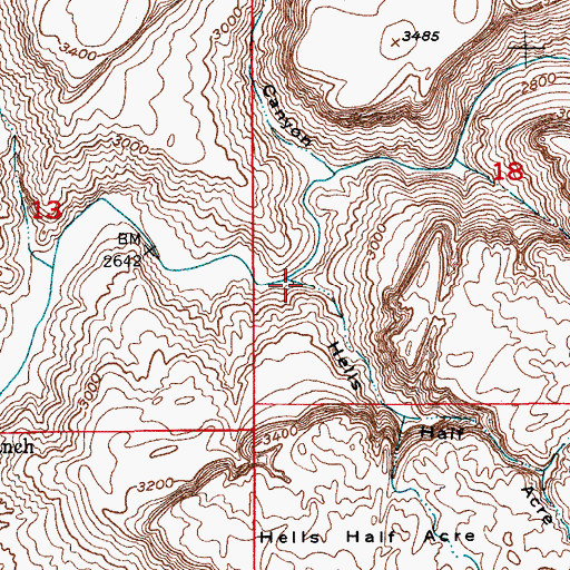 Topographic Map of Hells Half Acre Canyon, AZ