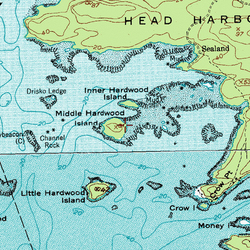 Topographic Map of Middle Hardwood Island, ME