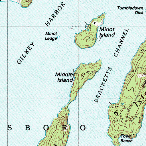 Topographic Map of Middle Island, ME