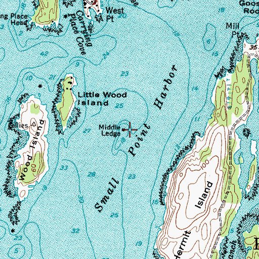Topographic Map of Middle Ledge, ME