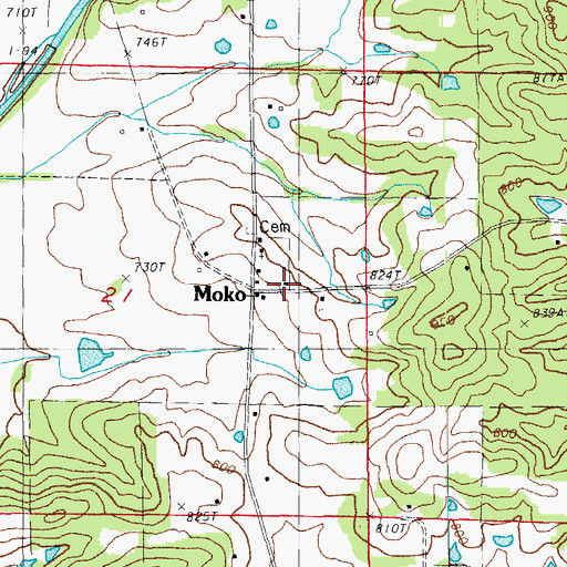 Topographic Map of Moko, AR
