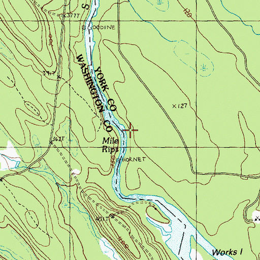 Topographic Map of Mile Rips, ME