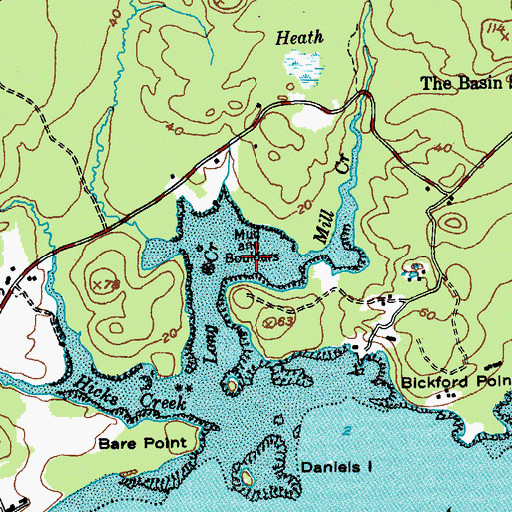 Topographic Map of Mill Creek, ME