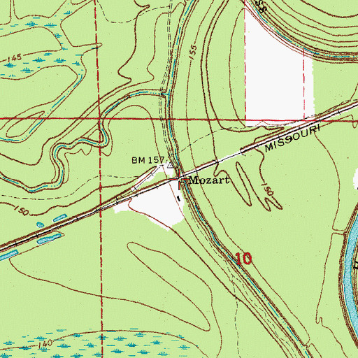 Topographic Map of Mozart, AR