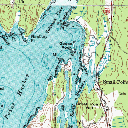 Topographic Map of Mill Point, ME