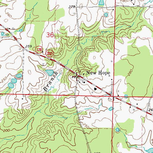 Topographic Map of New Hope, AR