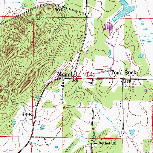 Topographic Map of Nogal, AR