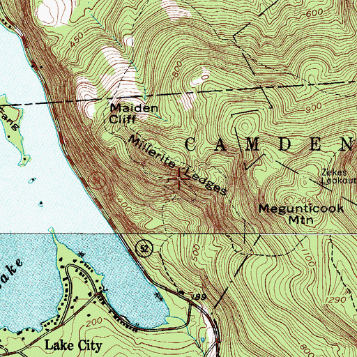 Topographic Map of Millerite Ledges, ME