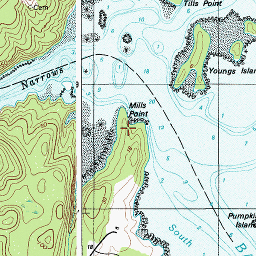 Topographic Map of Mills Point, ME