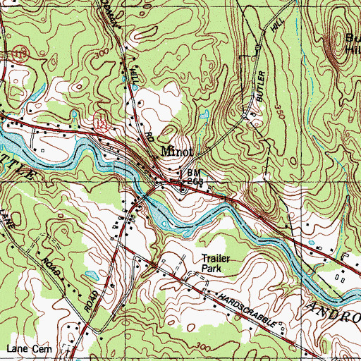 Topographic Map of Minot, ME