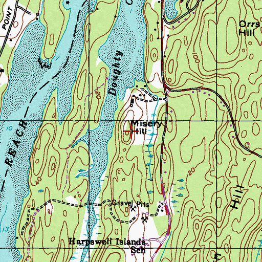 Topographic Map of Misery Hill, ME