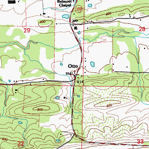 Topographic Map of Otto, AR