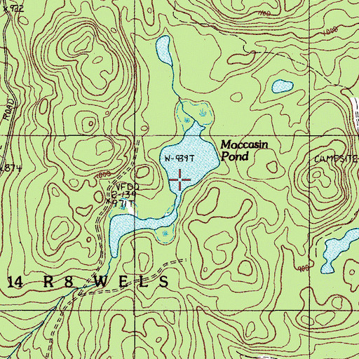 Topographic Map of Moccasin Pond, ME