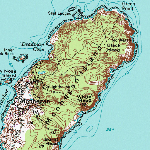 Topographic Map of Monhegan Island, ME