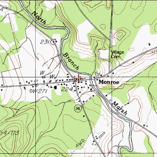 Topographic Map of Monroe, ME