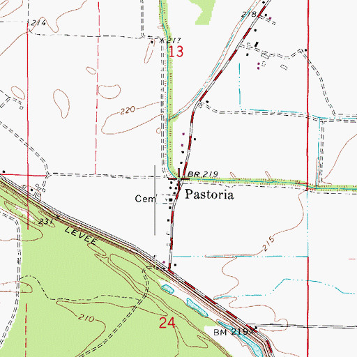 Topographic Map of Pastoria, AR