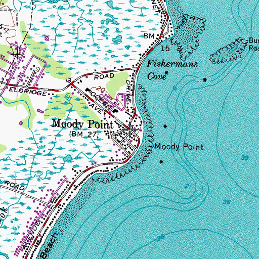 Topographic Map of Moody Point, ME