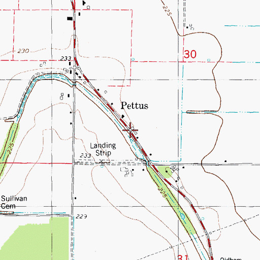 Topographic Map of Pettus, AR