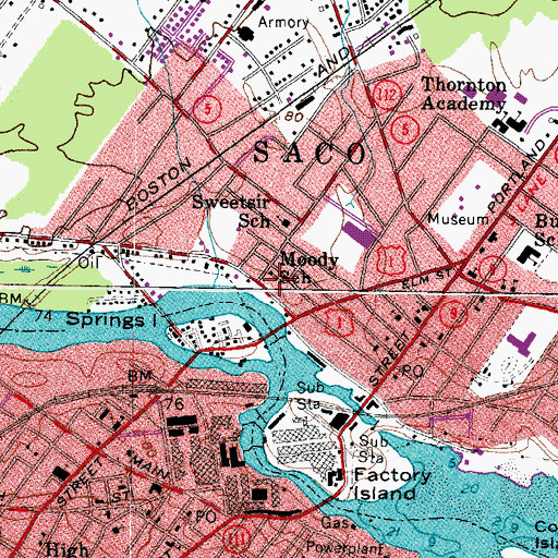 Topographic Map of Moody School, ME