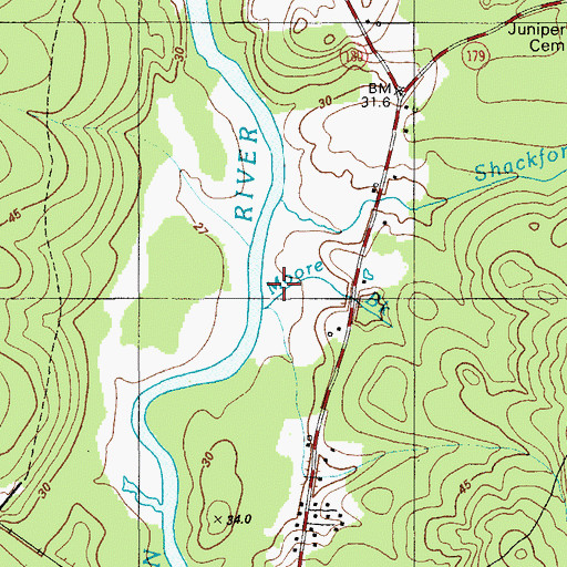 Topographic Map of Moore Brook, ME
