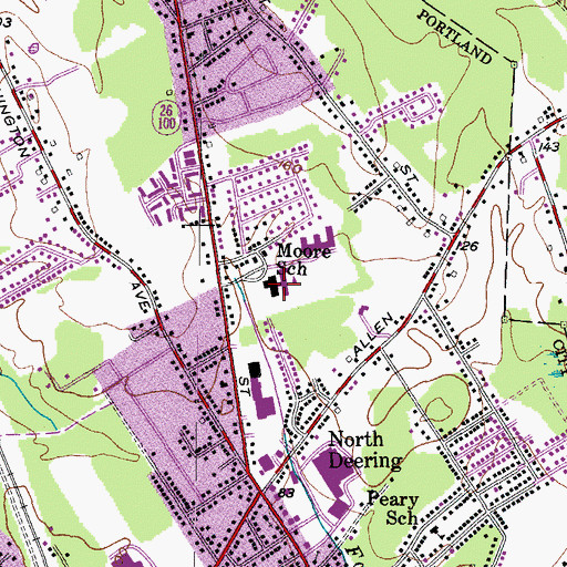 Topographic Map of Lyman Moore Middle School, ME