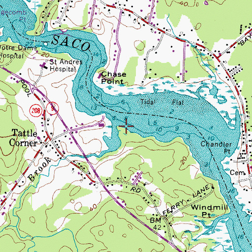 Topographic Map of Moors Brook, ME