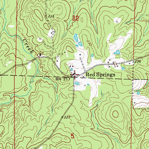 Topographic Map of Red Springs, AR