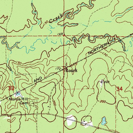 Topographic Map of Roark, AR