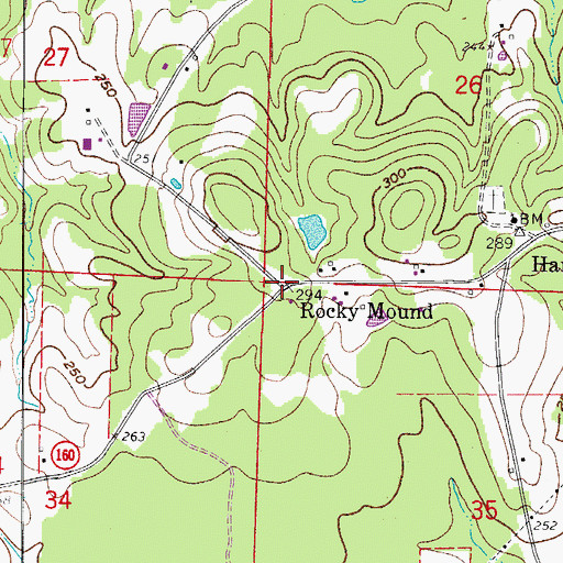 Topographic Map of Rocky Mound, AR