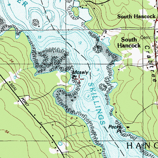 Topographic Map of Mosely Point, ME