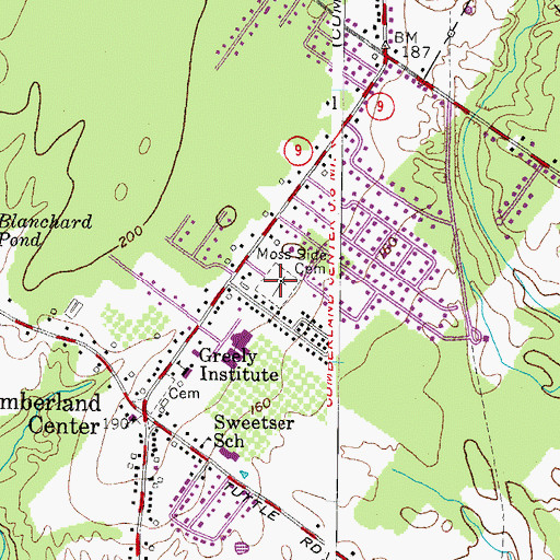 Topographic Map of Moss Side Cemetery, ME