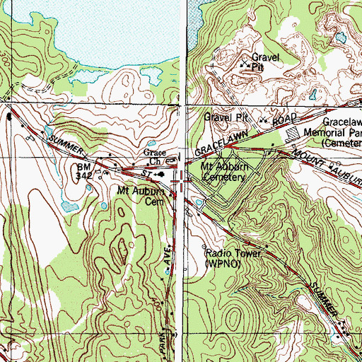 Topographic Map of Mount Auburn Cemetery, ME