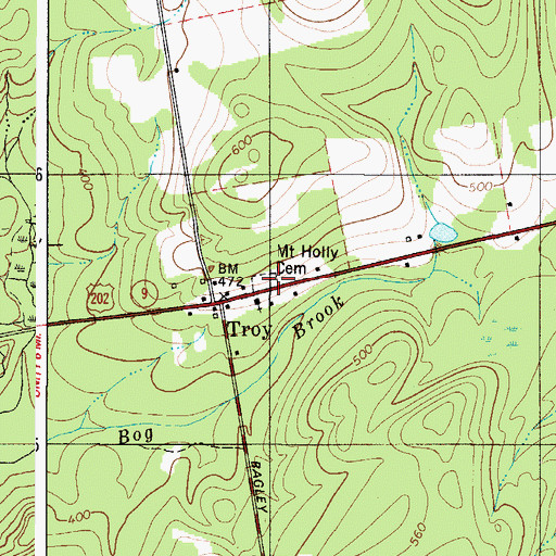 Topographic Map of Mount Holly Cemetery, ME