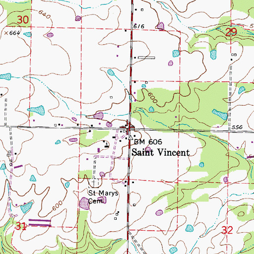 Topographic Map of Saint Vincent, AR