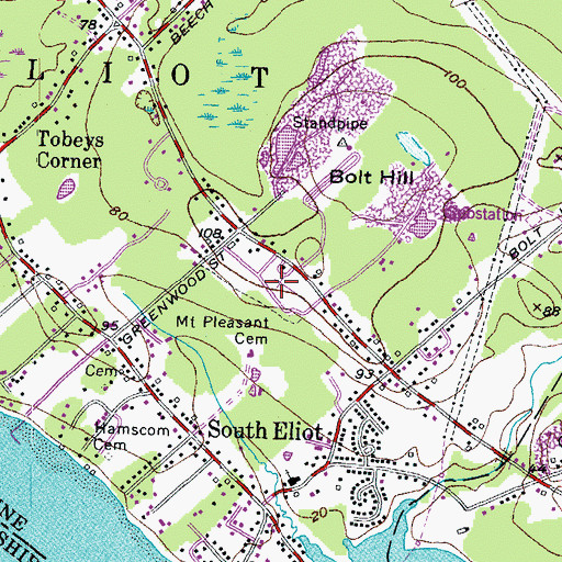 Topographic Map of Mount Pleasant Cemetery, ME