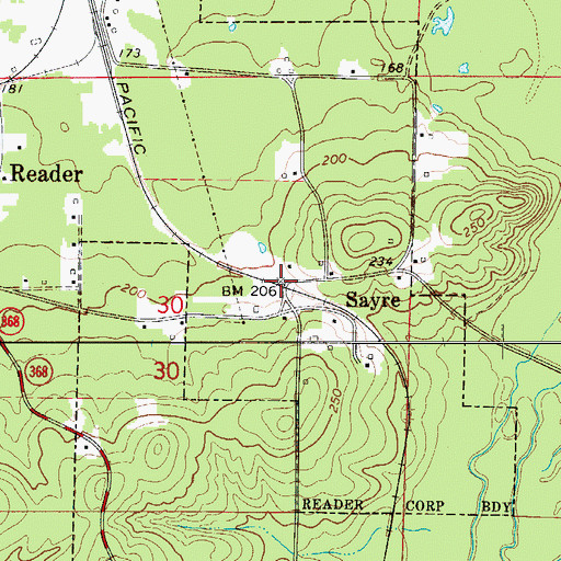 Topographic Map of Sayre, AR
