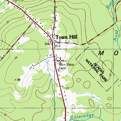 Topographic Map of Mountain View Cemetery, ME