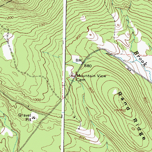 Topographic Map of Mountain View Cemetery, ME