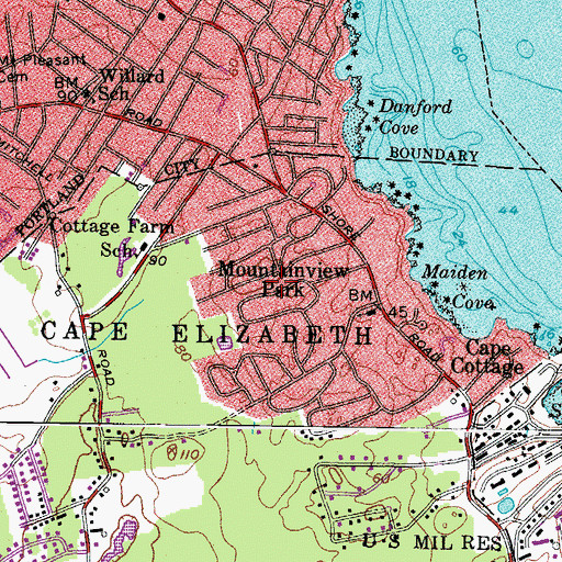 Topographic Map of Mountainview Park, ME
