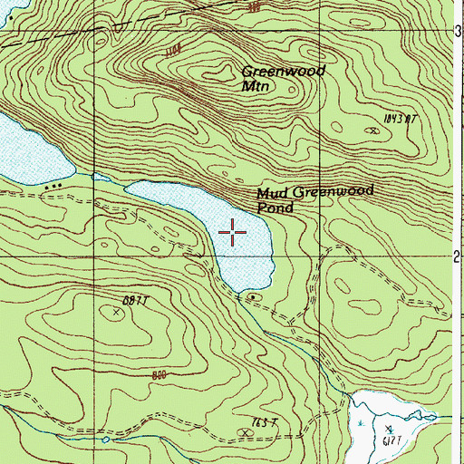 Topographic Map of Mud Greenwood Pond, ME