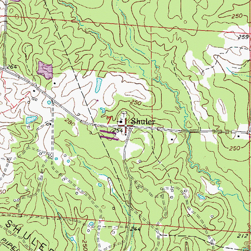 Topographic Map of Shuler, AR