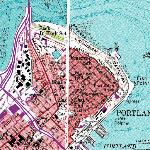 Topographic Map of Munjoy Hill, ME