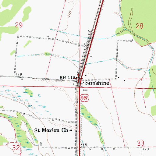Topographic Map of Sunshine, AR