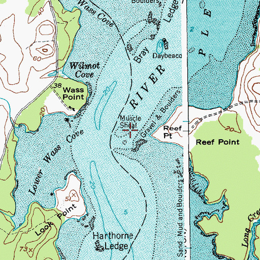 Topographic Map of Muscle Shoal, ME