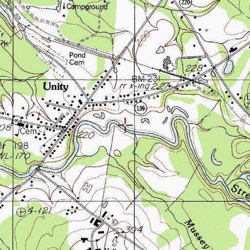 Topographic Map of Mussey Brook, ME