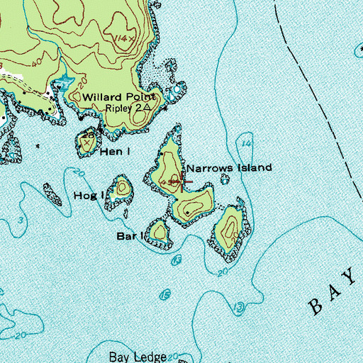 Topographic Map of Narrows Island, ME