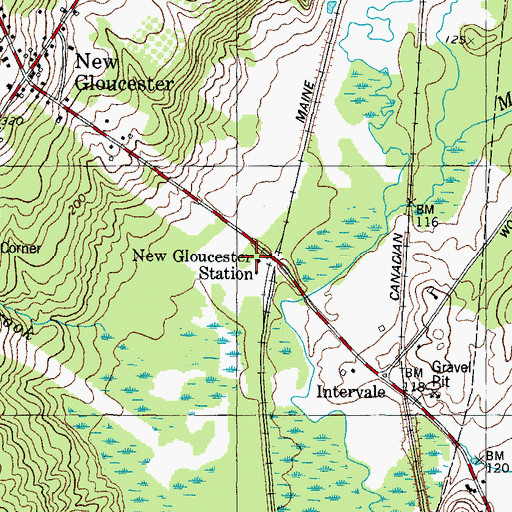 Topographic Map of New Gloucester Station, ME